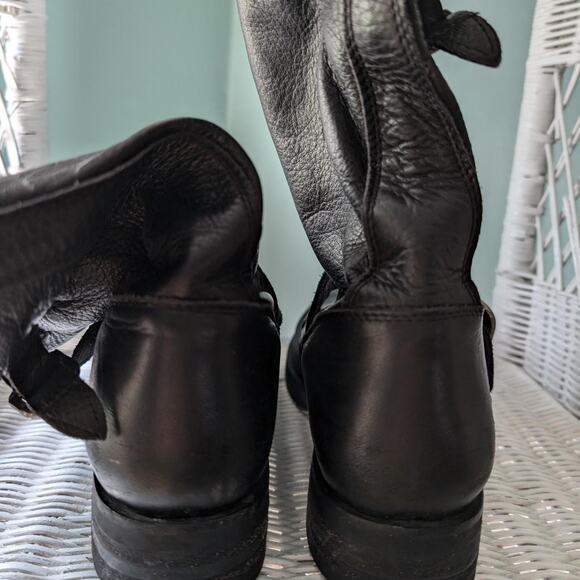 Frye Black Leather Slouchy Buckle Boots - Picture 3 of 8